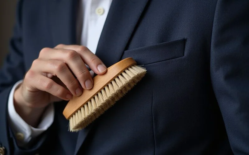 Brushing suit jacket with natural bristle clothes brush