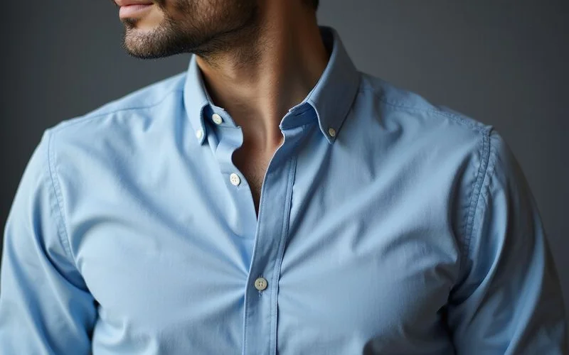 Button down collar dress shirt worn without tie