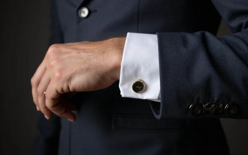 Dress shirt cuff showing proper length beyond suit jacket sleeve