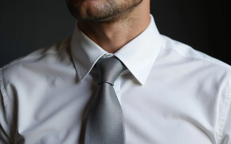 Spread collar dress shirt with windsor knot tie
