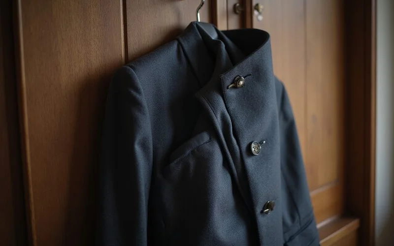 Suit hanging in garment bag for travel protection