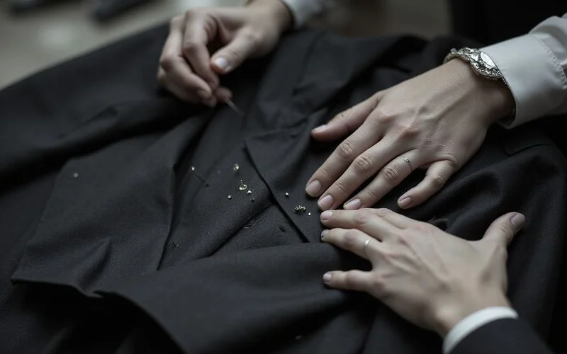 Suit jacket being taken in at side seams