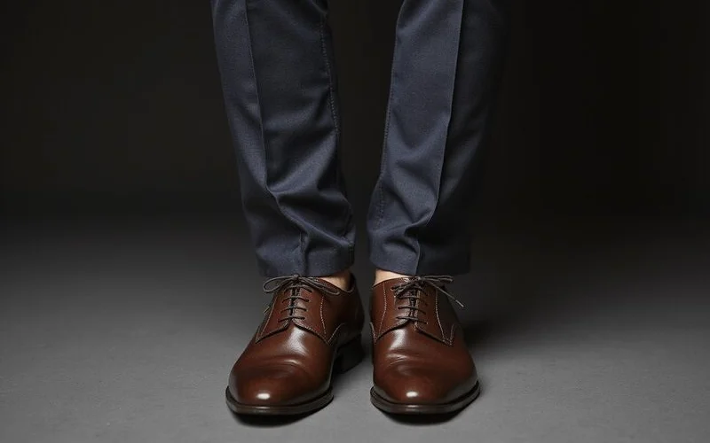Trouser hem showing half break over dress shoes