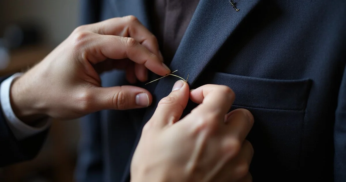 Skilled handwork on bespoke suit jacket